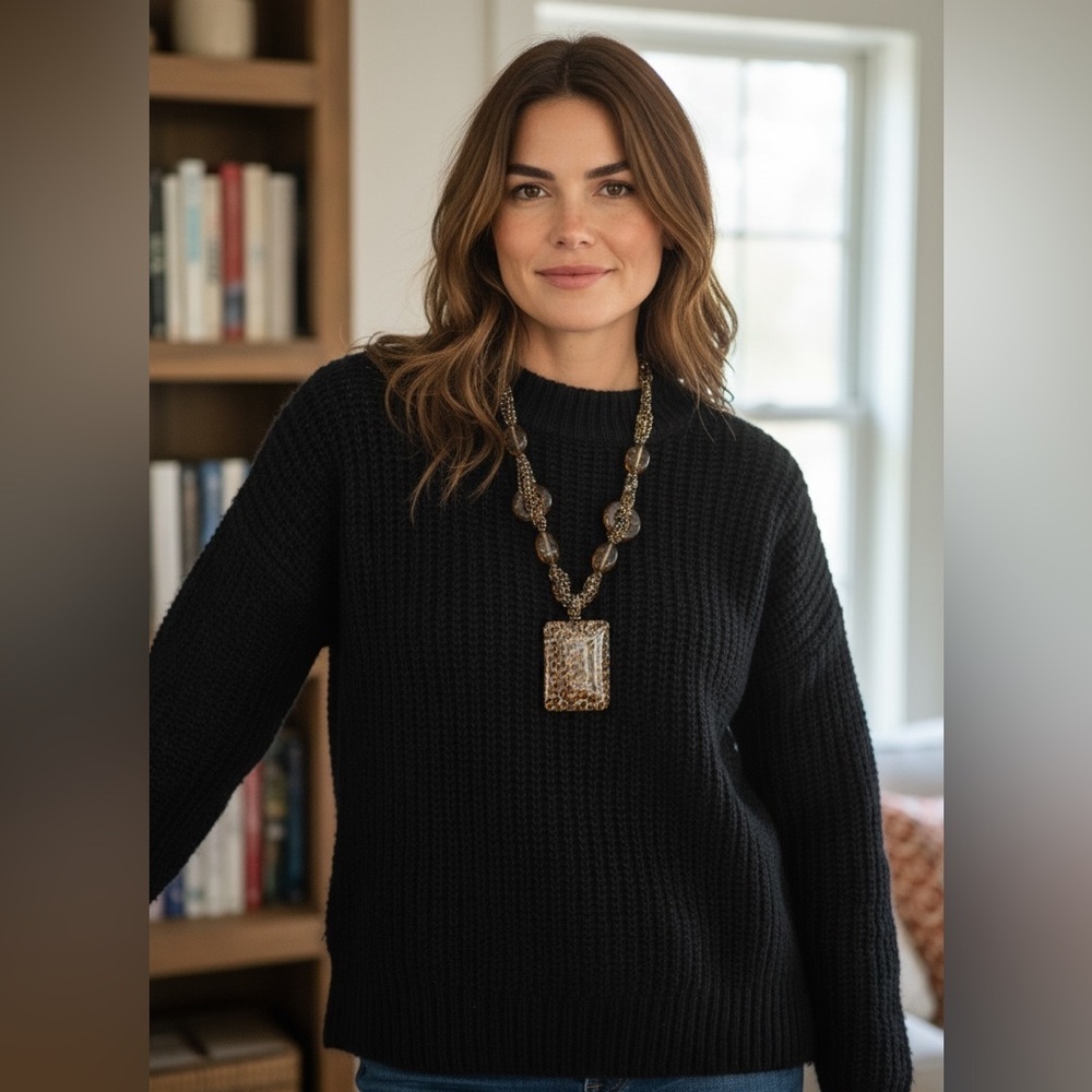 Leopard Print Statement Pendant Necklace Gold Ton… - image 3